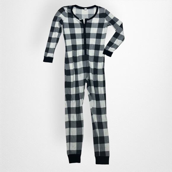 Old Navy Thermal Lounge One-Piece Womens Small Black White Plaid - Picture 2 of 4